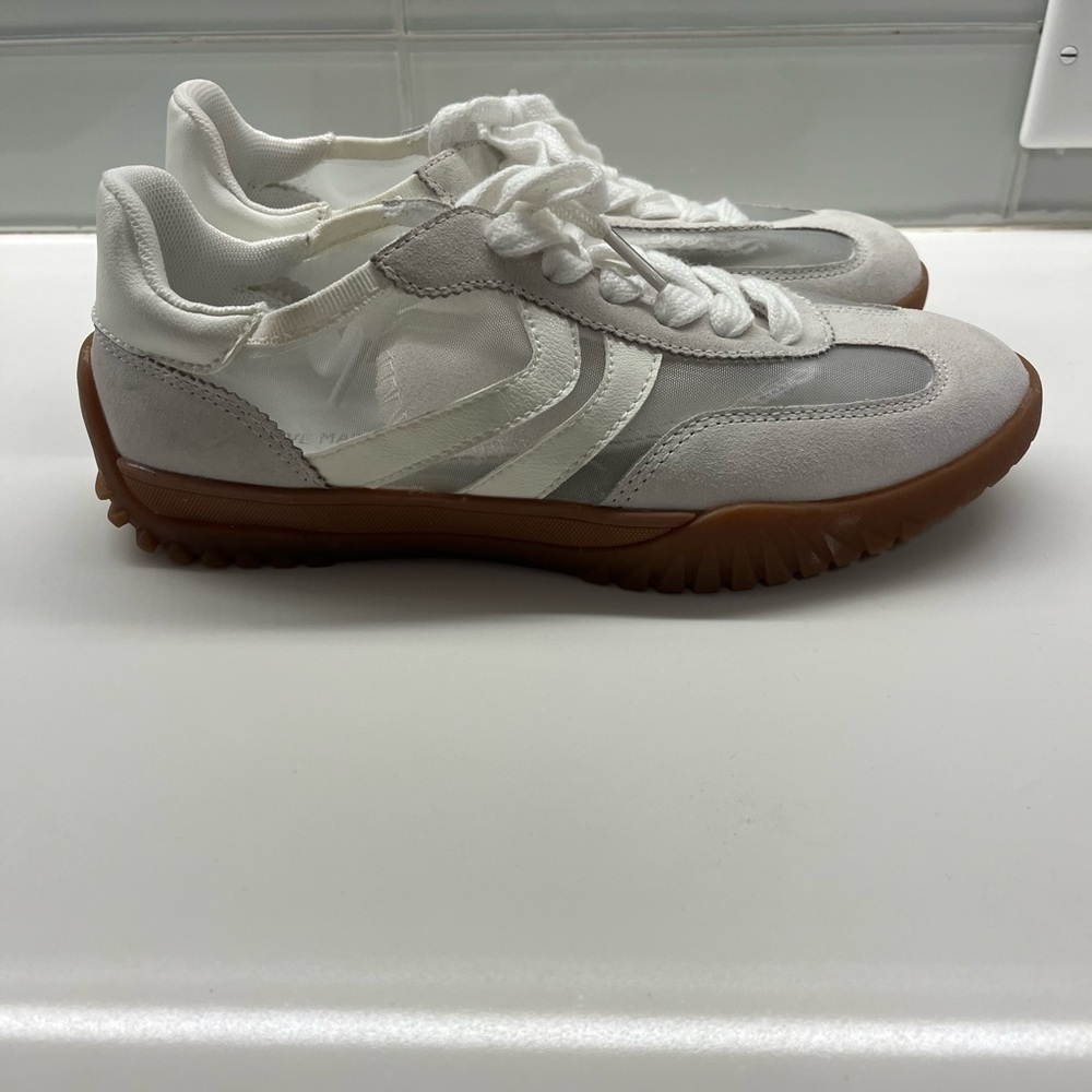 White and Gray Sneakers with Gum Sole